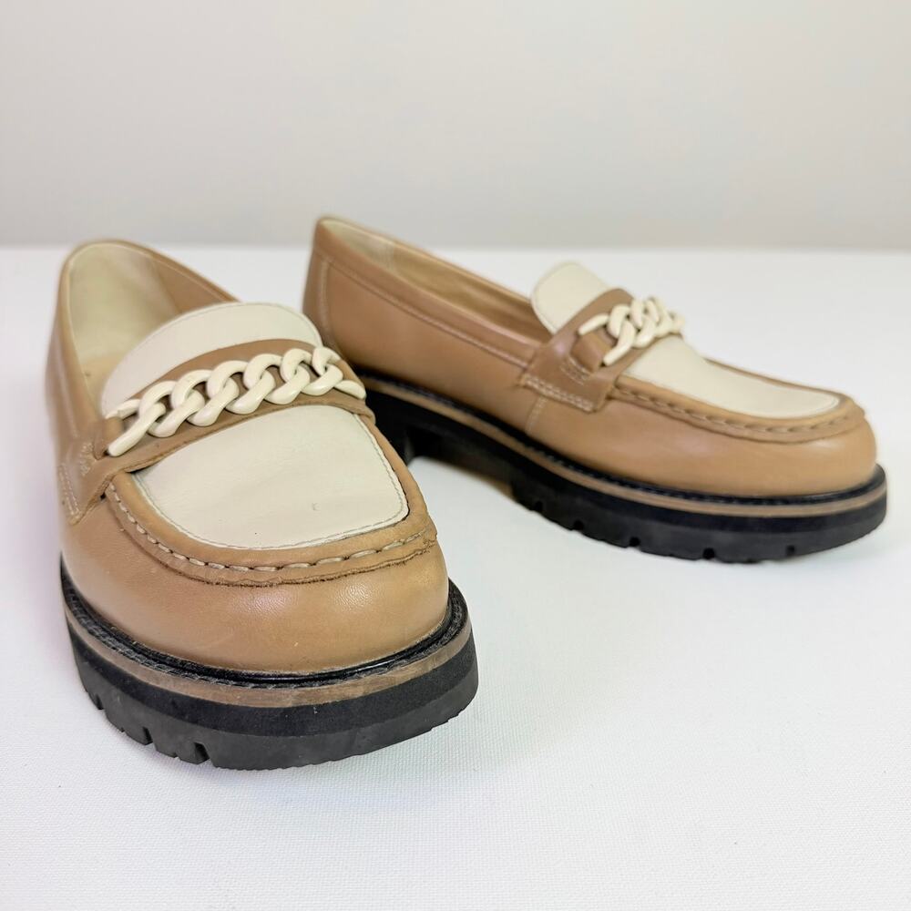 Clarks Orianna Edge Womens 9M 90s Chunky Chain Loafers Praline Leather Lug Sole